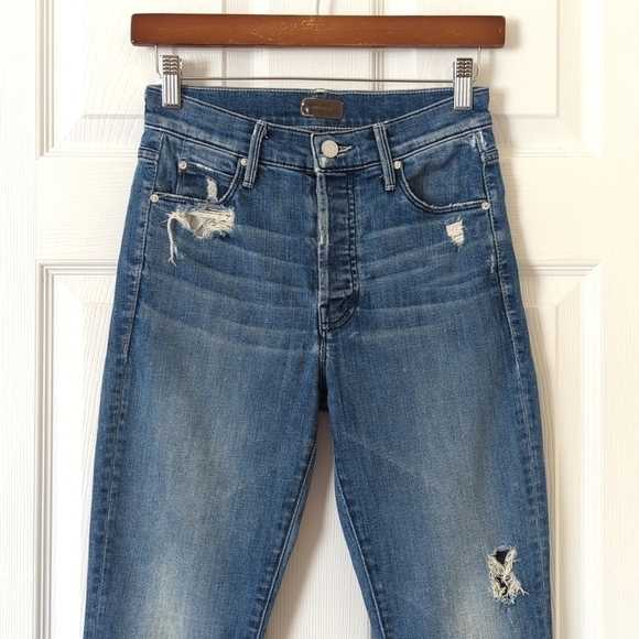 Mother The Stunner Graffiti Girl High Waisted Cropped Ankle Fray Skinny Jeans 25 - Picture 2 of 16